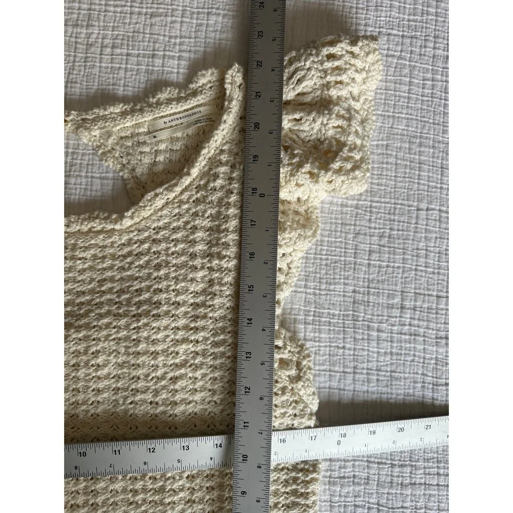 By Anthropologie Flutter-Sleeve Crochet Sweater Top Ivory Cream XL OB1659180